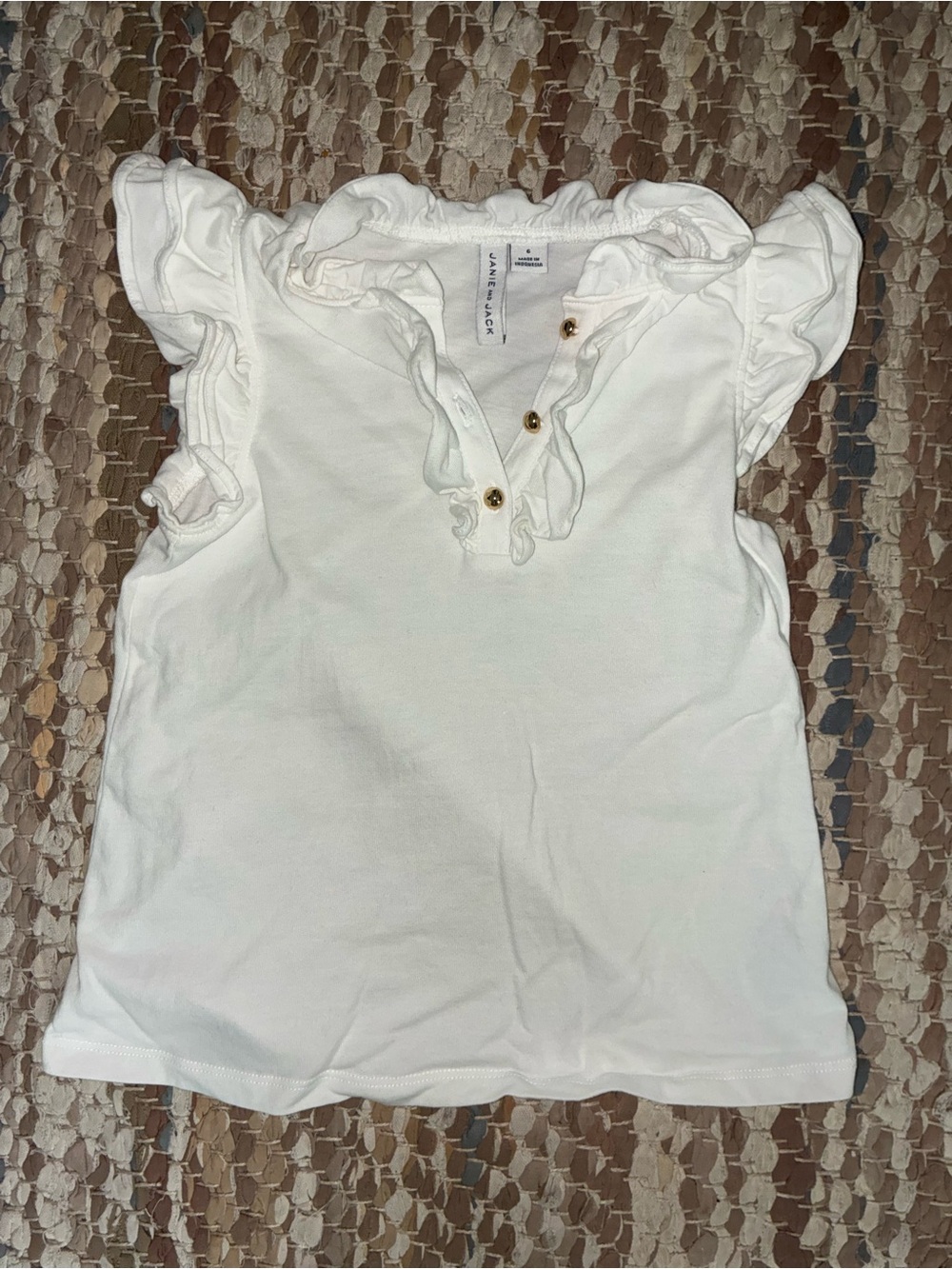 Janie and Jack Cream Ruffle Sleeve Henley Tee
